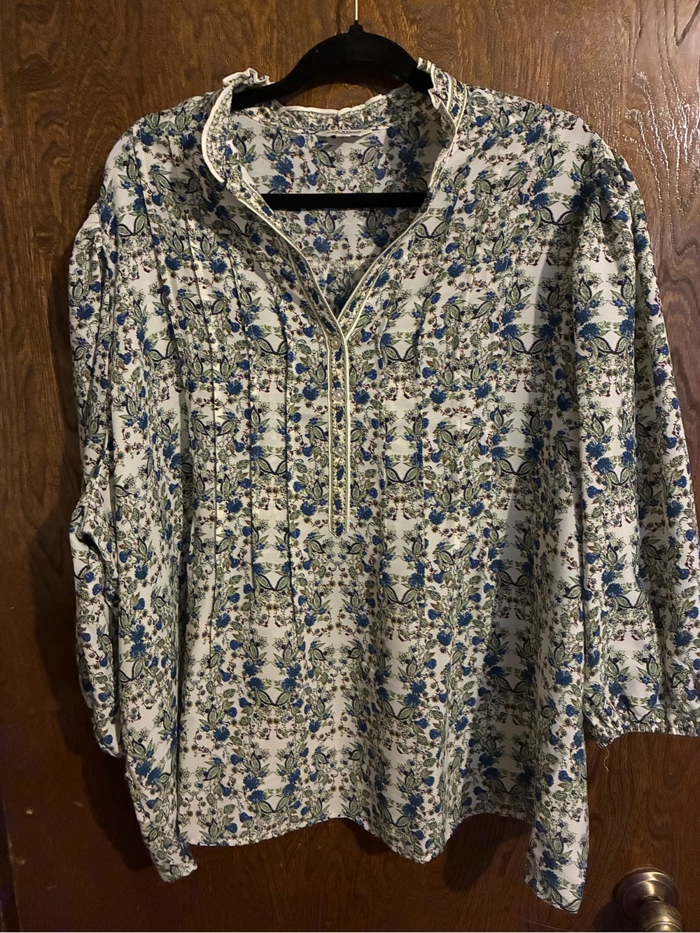 Max Studio White Shirt with Blue Floral Print
